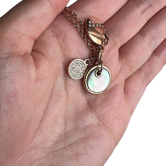 NWT! Rose Gold Mother of Pearl Fossil Northern Lights Necklace & Bracelet Set - Picture 4 of 6